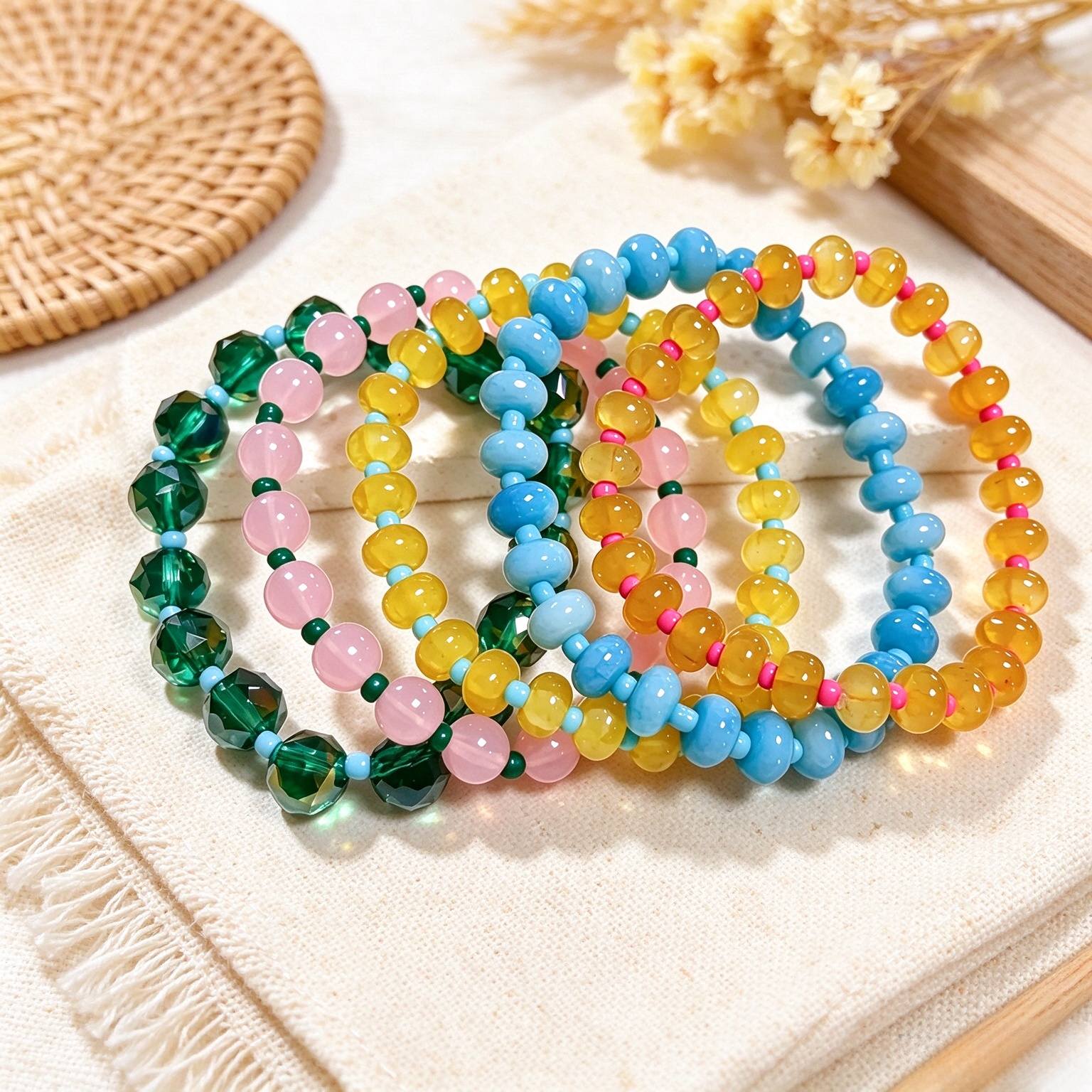 5pcs Macaron Abacus Bead Stretch Bracelet Set
